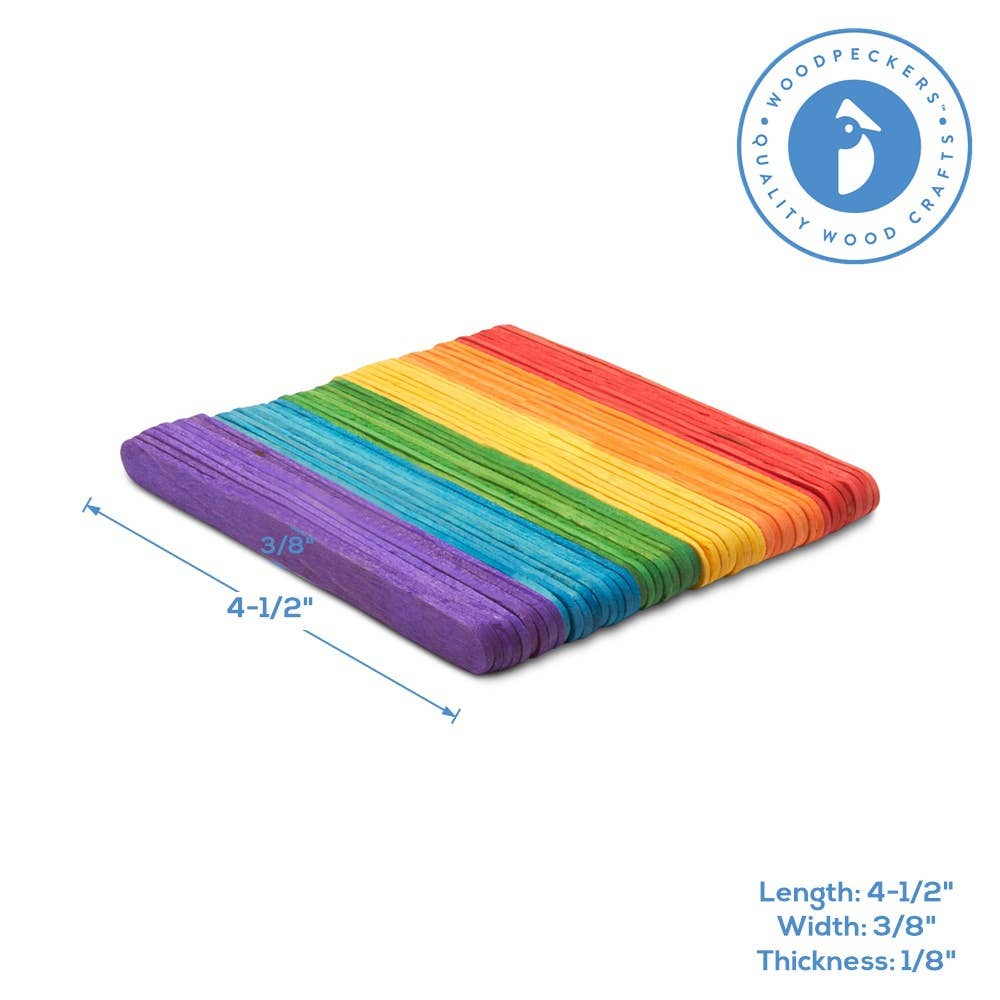 4-1/2" Colored Wooden Popsicle Sticks, Variety Pack Of 100