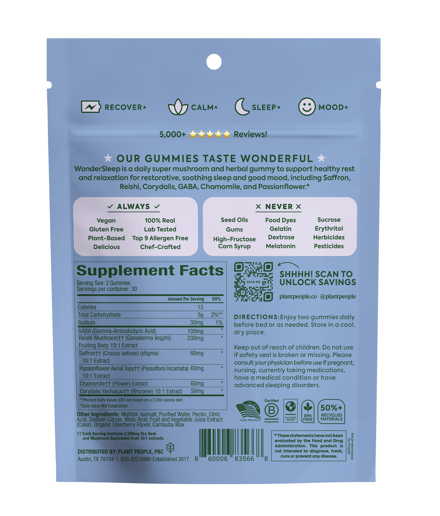WonderSleep Mushroom Gummies Supplement for Sleep (60 ct)