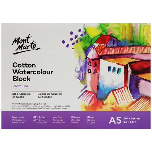 Cotton Watercolor Paper Block Premium 300gsm A5 8.3 X 5.8in