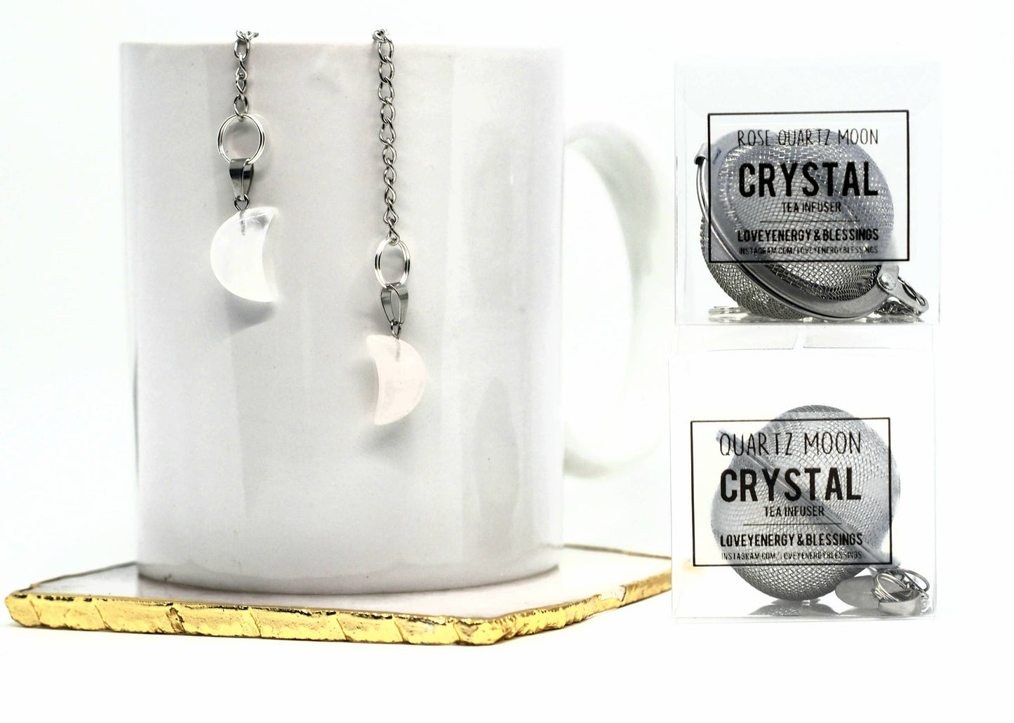 Quartz Crescent Moon Crystal Tea Infuser, Loose Leaf