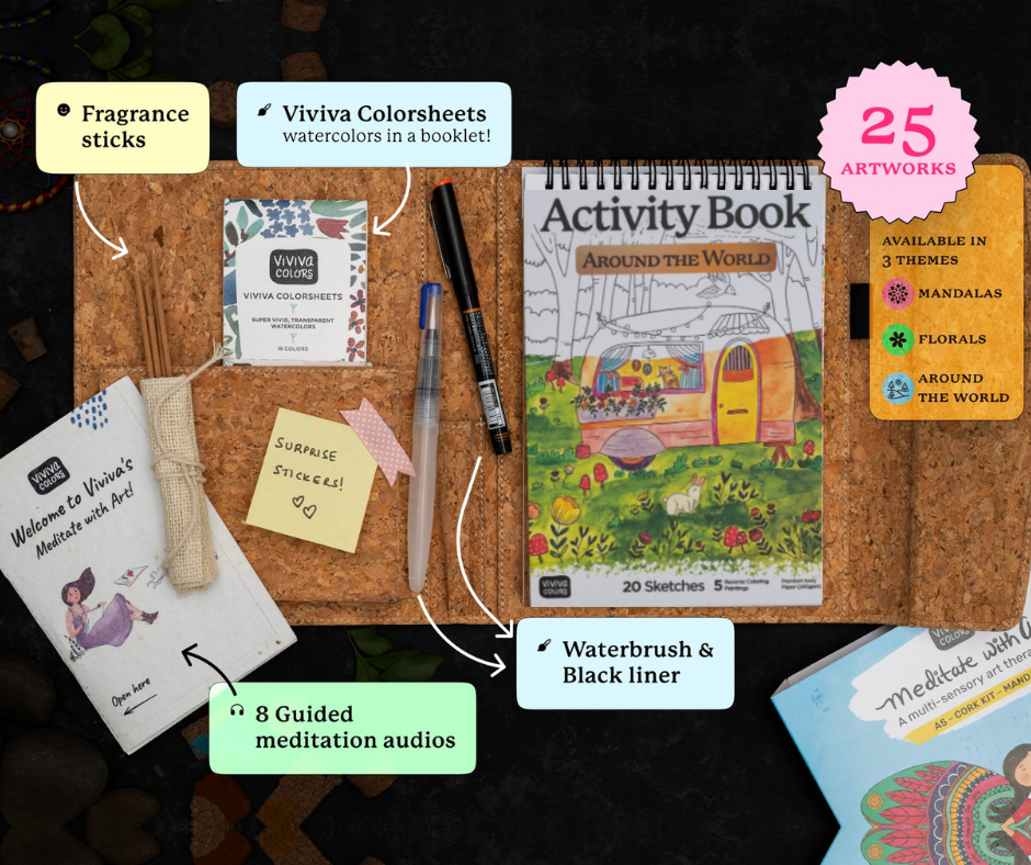 A6 Cork -  Meditative with Art Kit - Around the World